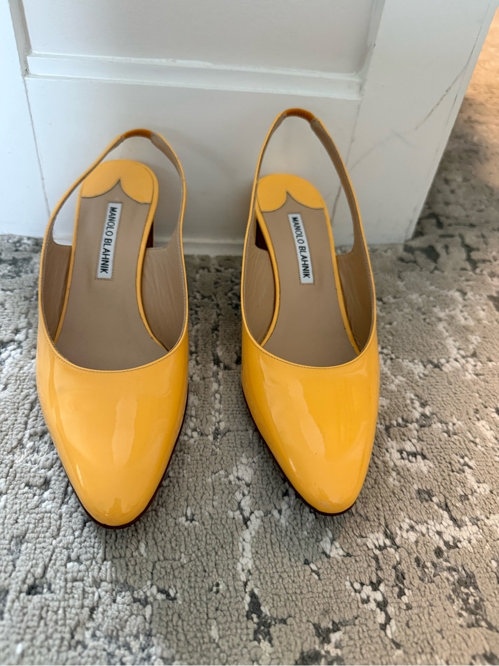 Manolo Blahnik Yellow Patent Slingback Mules
